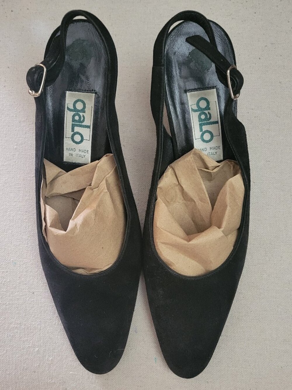 Suede Slingback Shoes Galo Handmade Woman's Size 7 Black Vintage